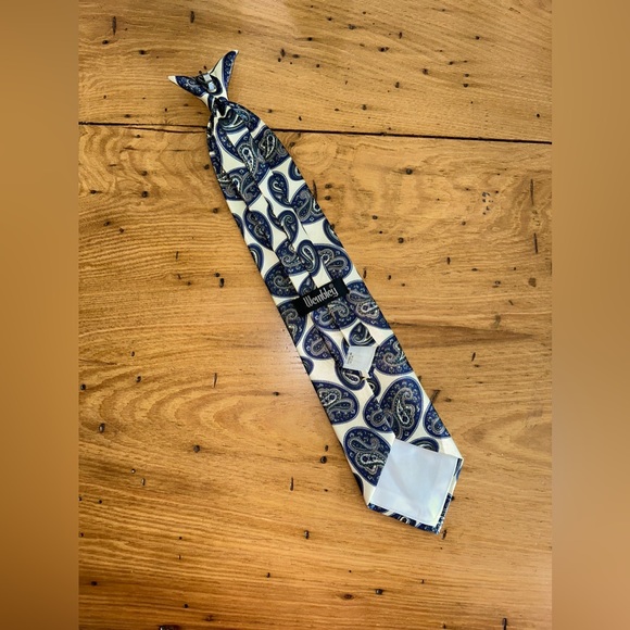 Vintage Wembley Clip On Neck Tie Paisley Navy Blue Cream - Picture 4 of 9